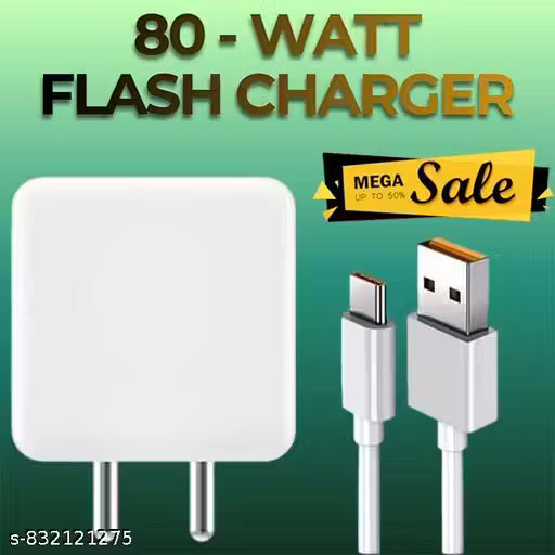 80 Watt Fast Charger; 3A Super Fast Mobile Charger, 80 watt charger, 80 Watt Adapter, Compatible with Supervooc, VOOC, Warp, Dash, SuperDart Supporting Devices & Fast Charging with Detachable White Cable