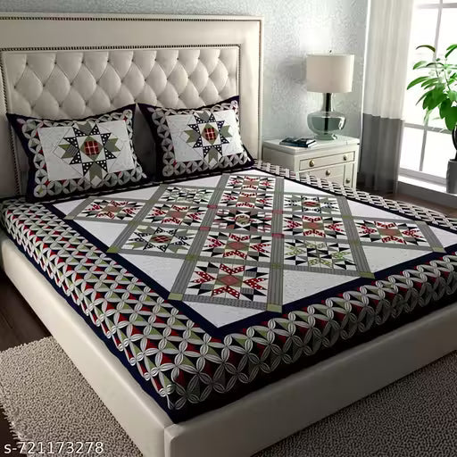 Premium Quality Rajasthani Jaipuri Print 100% Pure Cotton King Size Bedsheet with 2 Pillow Cover ( 228 * 254) cm