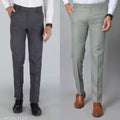 Men Dark Grey & Olive Green Trouser Formal Cotton Regular Fit | Trouser for Men Cotton Blend Office Wear (Pack of 2 )