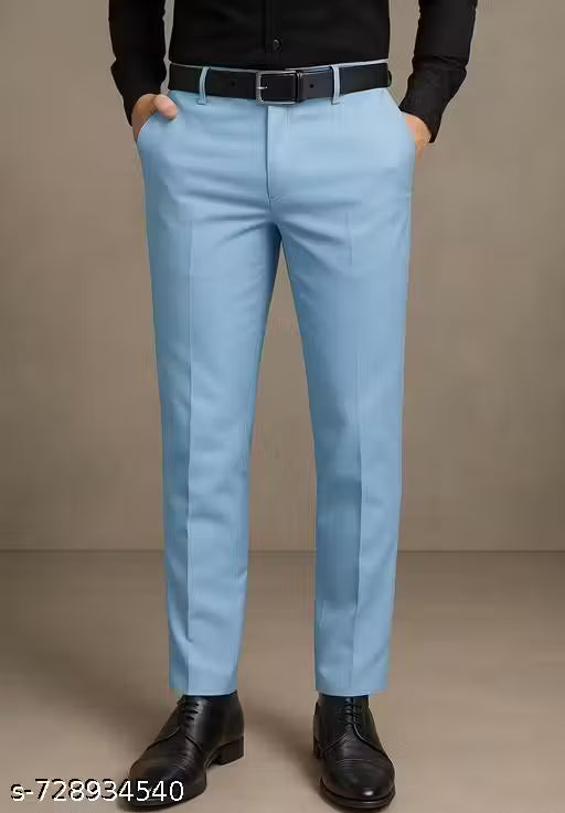 Men Skyblue Formal Office Wear Trouser/Solid Pants for Men/Solid Formal Pants/Formal Trouser