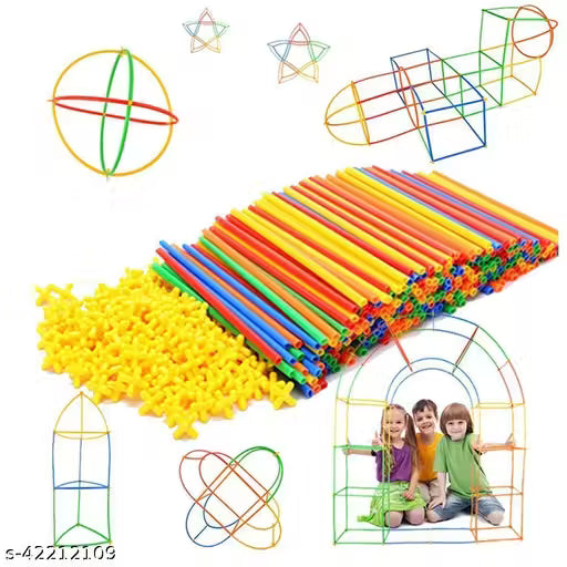 Prayosha Straw Constructor Building Toys Blocks, 50 Straw and 50 Connector Sturdier Colorful Interlocking Engineering Learning Kit For 4 5 6 7 8 9 10 Year Old Boys Girls, Educational Toys Activities,