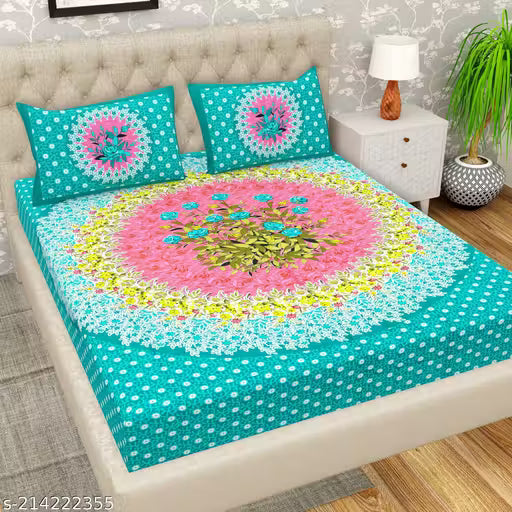Cosito Green 144 TC Cotton Double Bedsheet with 2 Pillow Covers