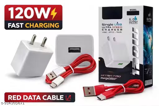 Ztrix 120W Super Fast Charger with Type-C Cable | Flash Charging Adapter | Multi Fast Charging Support (VOOC, Warp, Dash, QC 3.0) | USB Wall Charger for Android Smartphones