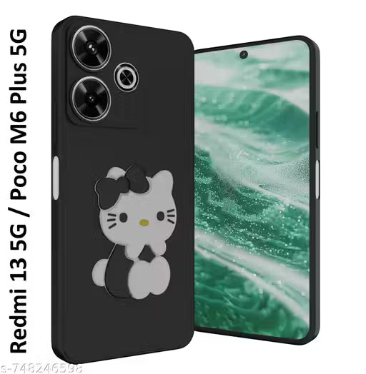 Rock Zone Back Cover for Redmi 13 5G / Poco M6 Plus 5G | Cute 3D Cartoon Kitty Soft Silicone Protective Back Cover Case (Black)
