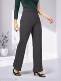 Casual Polyester Blend High Waist Stylish Beige Pleated Trouser For Womans