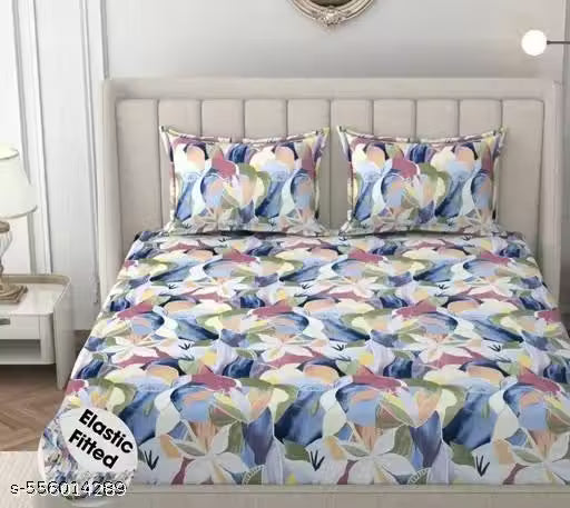 Cotton Elastic All Around Fitted King Size Double Bed Bedsheet with 2 Pillow Covers | Floral Printed Bedsheet Combo | Fits Upto 8” Mattress