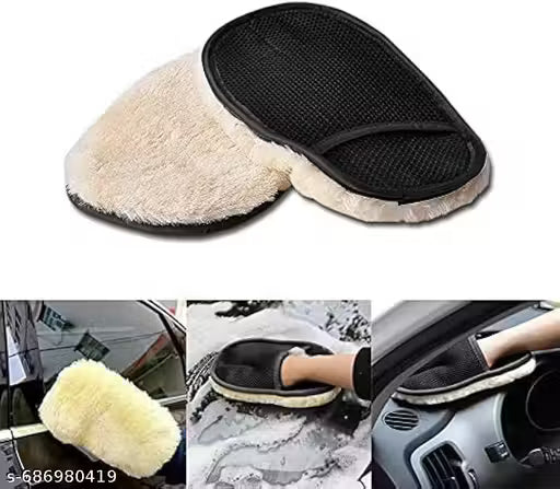 Car Wash Gloves, Lint Free Scrubber High Density Car Wash Wool Glove Microfiber Wool Soft Automotive Car Washing Cleaning