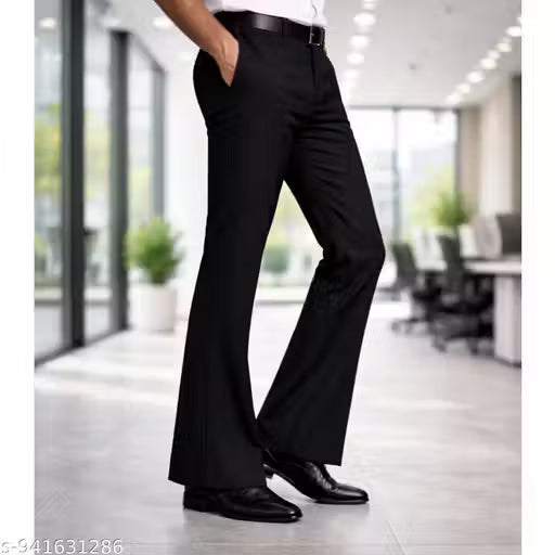 Premium Men’s Solid Black Stylish Bootcut Formal Trousers for Office, Party & Casual Wear