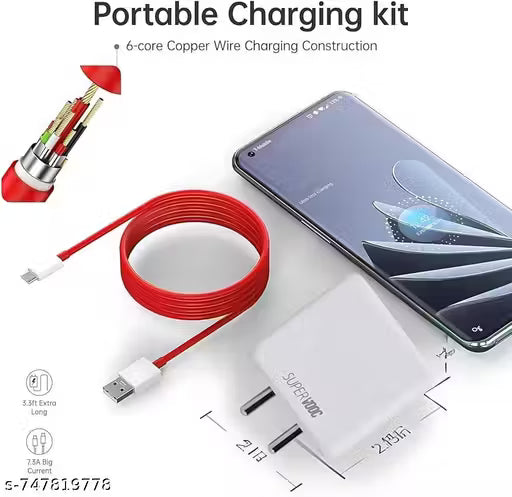 85 Watt Super-Fast Charger, 5A PoweEr Adapter Fast Charging Mobile Charger With Detachable Cable Supports Supervooc, Vooc, Superdart, Dash, Warp Charging Tech -,Cable Included