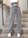 Girls Jeans Waist Loose Fit Wide Leg Jeans Trendy Comfortable High Waist Denim Baggy Jeans for Daily Wear College Use Stylish Long Length Baggy Jeans