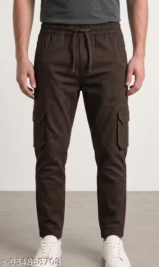 Men's 6-Pocket Cotton Cargo Lower | Stylish Straight Fit Trackpant for Men | Brown Twill Cotton Cargo Pant with 6 Pockets & Comfort Stretch