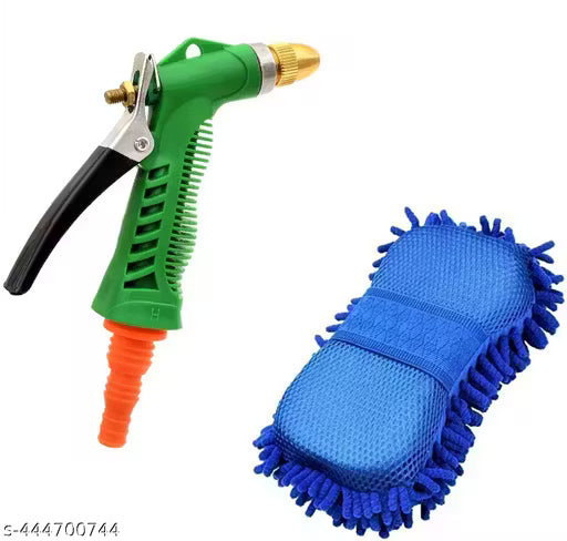 2 in 1 Combo Set of High Pressure Water Spray Spray Gun with Brass Nozzle for Car/Bike and Car Washing Sponge