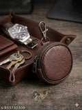 Genuine Pebbled Leather Circular Earphone Case & Multi-Purpose Coin Pouch