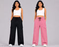 Women Cargo Pants | High Waist Cotton Twill | Straight Fit Casual Trousers with Pockets
