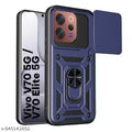 Tough Armor Vivo V70 (Blue) Bumper Back Case Cover | Ring Holder & Sliding Camera Shield Cover | 360 Degree Protection Back Case Cover for Vivo V70.
