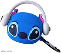 Cute Cartoon Stitch Silicone Airpds pro 2 Case Cover with Keychain & Headphone Design (Blue)
