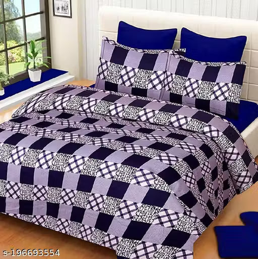 STYLISH 100% POLYCOTTON DOUBLE BED SHEET SIZE 90x90 inch WITH 2 PC PILLOW COVER SIZE 16x26 inch