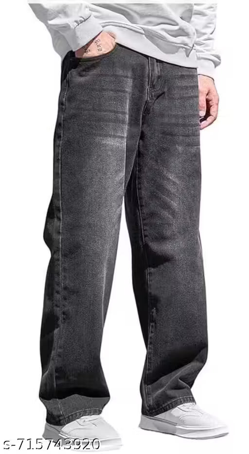 Men Relaxed Straight Fit Whisker Jeans,Men Street Style Whisker Denim Jeans