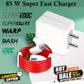 85 Watt Super Fast 8A Wall Charger for Mobile with Detachable Red & White Cable