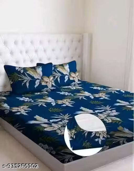 Cotton All Round Elastic Fitted Double bed Bedsheet With 2 pillow Cover .72x78 inches -Fitted_double