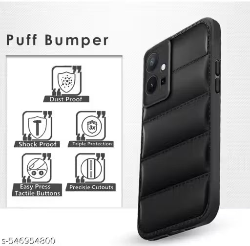 Puffer Case Cover for Vivo T1 5G Black Puffer Edition, Scratch Resistance Mobile Cover, Camera Protection Case, Compatible with
