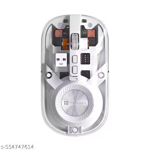 Portronics Toad 8 Transparent Wireless Bluetooth Mouse with Dual Wireless (BT + 2.4 GHz), Rechargeable Battery, Show/Hide Desktop,