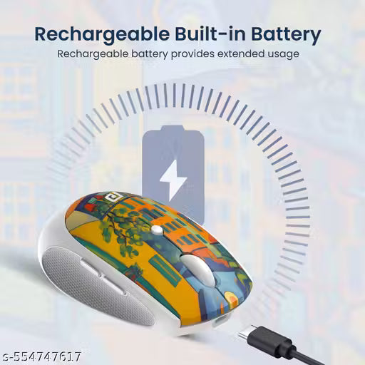 Portronics Toad III Plus Rechargeable Bluetooth Mouse with Bluetooth & 2.4 GHz Wireless Connectivity, Stylish Illustrated Design