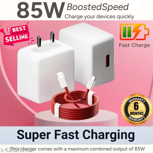 85 Watt Super-Fast Charger, 5A Powerr Adapter Fast Charging Mobile Charger With Detachable Cable Supports Supervooc, Vooc, Superdart, Dash, Warp Charging Tech -,Cable Included