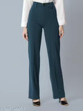 Casual Polyester High Waist Solid Trousers for Womens (38"Inches)