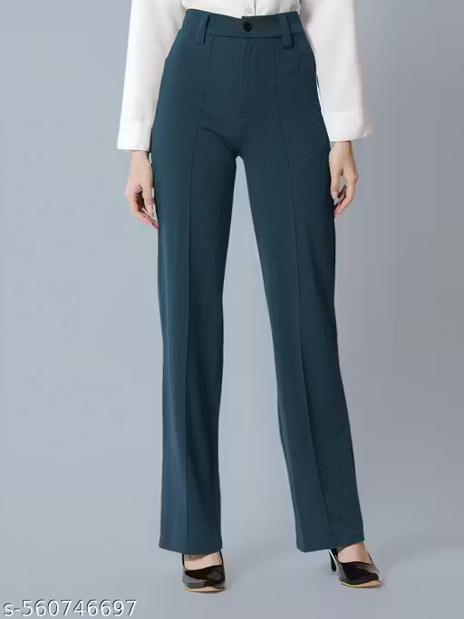 Casual Polyester High Waist Solid Trousers for Womens (38"Inches)