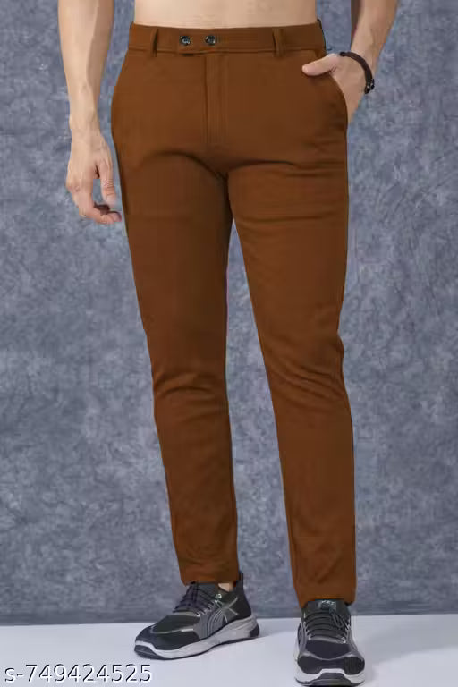 Men Regular Fit Formal Trousers with Stretchable Lycra Blend Fabric