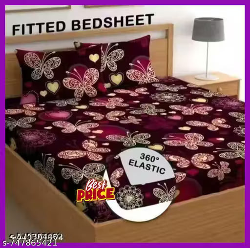 Super Soft Glace Cotton All Round Elastic Fitted Double Bed Bedsheet with 2 Pillow Covers-72x78x8 Inches-fiteed_Double