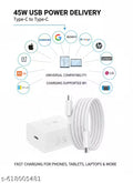 45W Type-C to Type-C PD Wall Charger for Phones, Tablets & Laptops – Super Fast Charging Adapter.