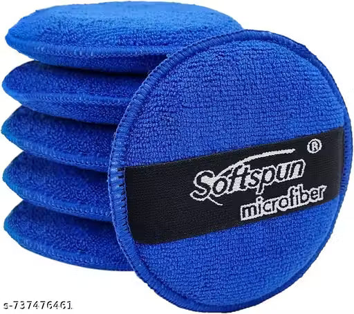 Microfiber Reusable Round Polishing Pad, 340 GSM Multipurpose. Ultra-Soft Application Pads with Finger Band Perfect Cleaning for Car