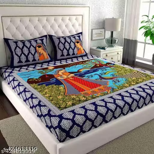100% Cotton Rajasthani Jaipuri Double bed Size #Bedsheets Set of 1 Double #Bedsheets with 2 Pillow Covers (Multicolour) - 180 TC