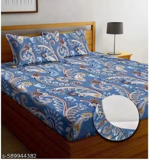 CottonDreamz Premium PolyCotton Double Bed Fitted Bedsheet Set