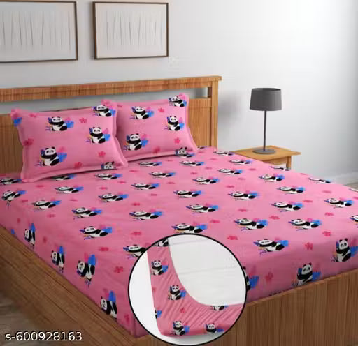 JSK HOME DECOR Premium Polycotton Double Bed Fitted Bedsheet Set
