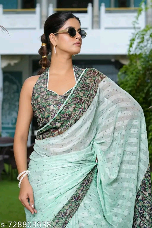 Mirchi fashion chiffon shibori dyed printed saree with blouse.