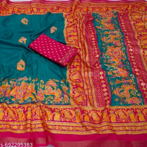 Premium dola silk saree with foil position printed saree.