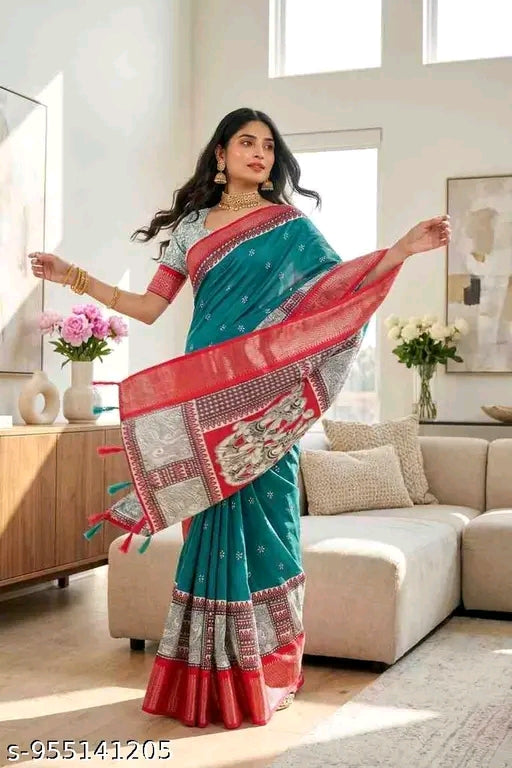 Trendy soft dola silk saree.