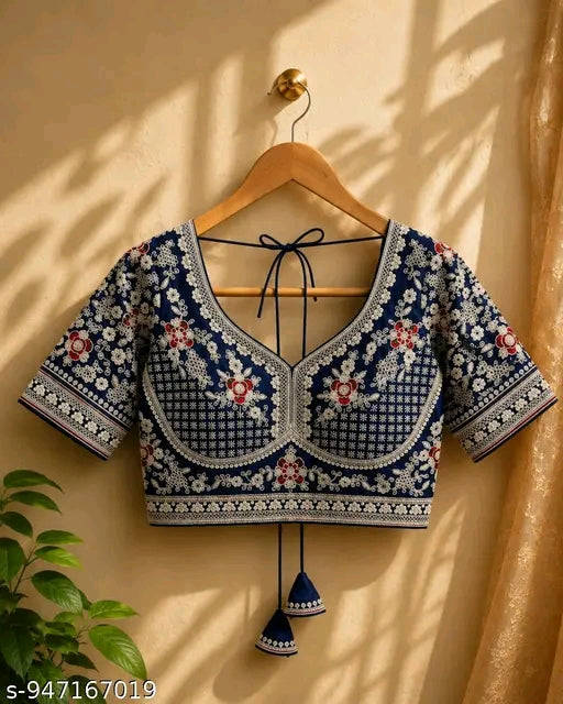 Embroidered readymade blouse heavy zari and thread work blouse.