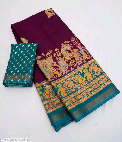 Premium dola silk saree with foil position printed saree.