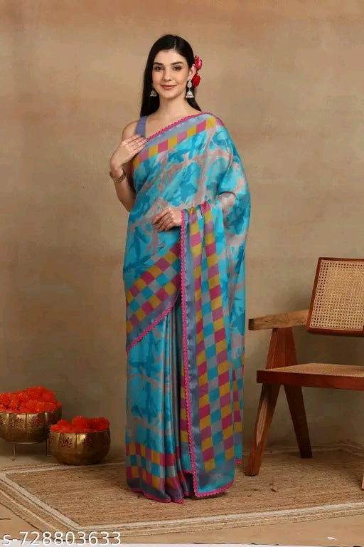 Mirchi fashion chiffon shibori dyed printed saree with blouse.