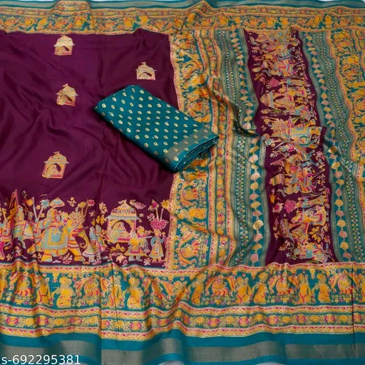 Premium dola silk saree with foil position printed saree.