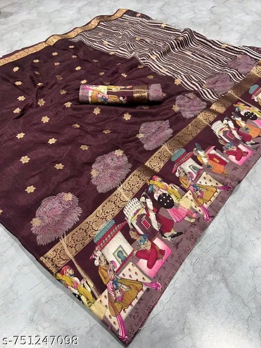 Dola silk butti barat printed saree with jecqured border.