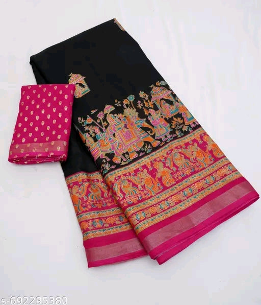 Premium dola silk saree with foil position printed saree.