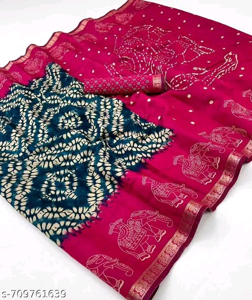 Munglpuri mul cotton saree with patola print saree.