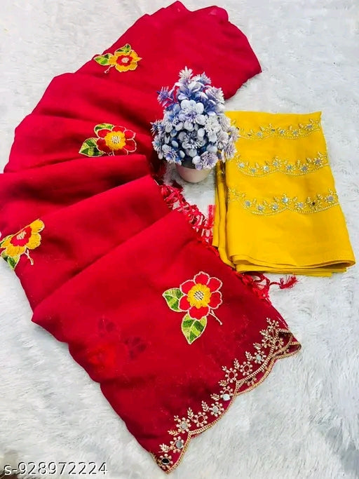 Women's elegant embroidery saree with blouse.