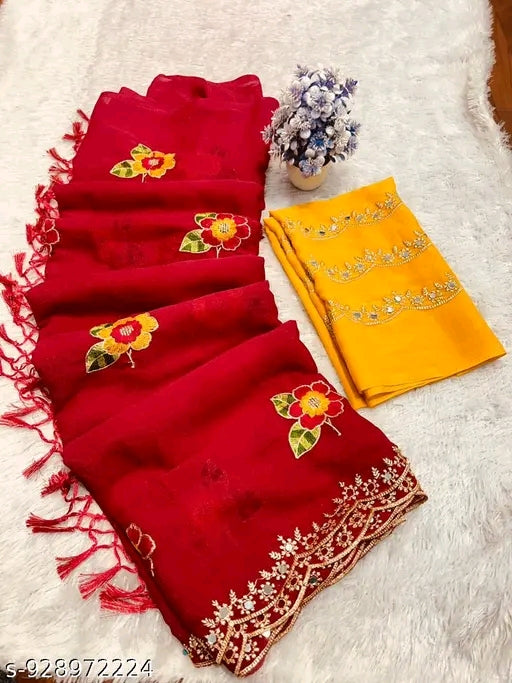 Women's elegant embroidery saree with blouse.