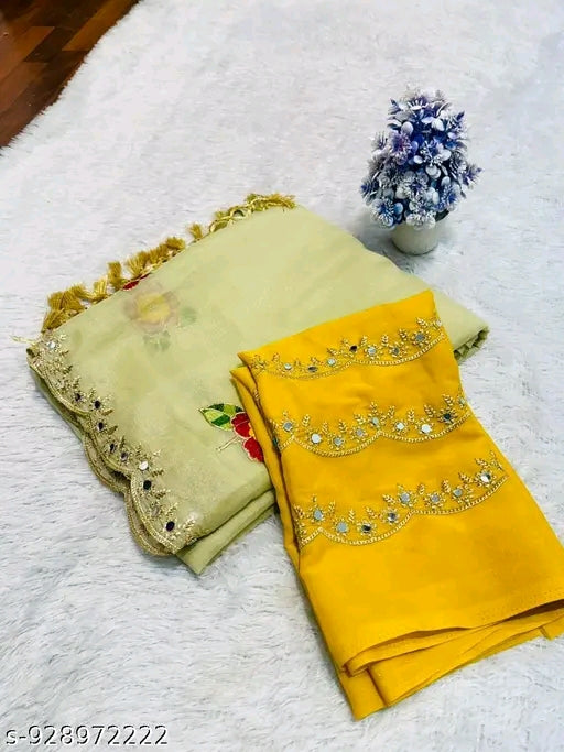Women's elegant embroidery saree with blouse.